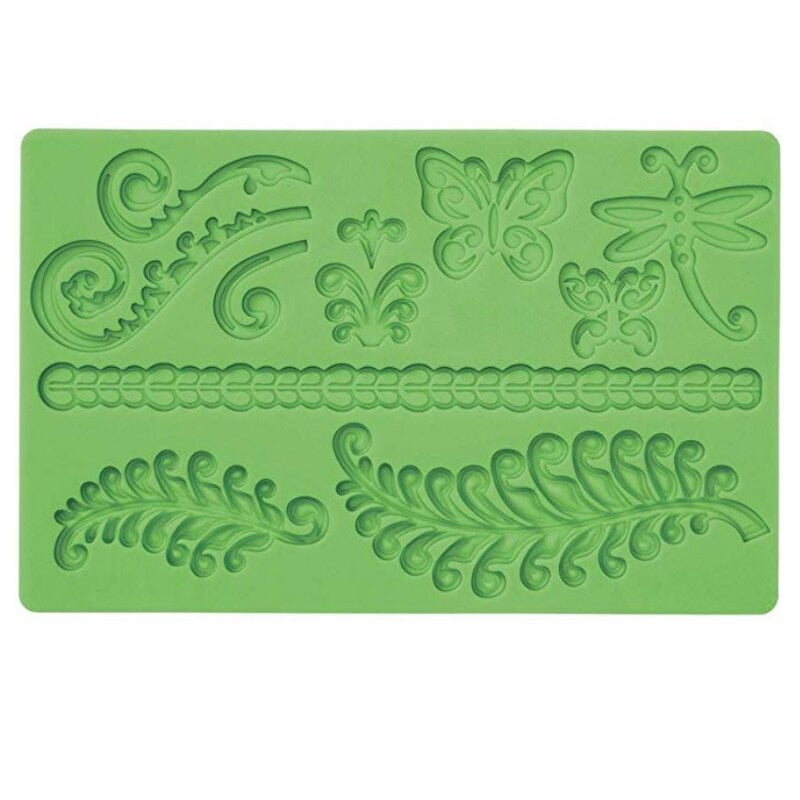 Butterfly Fern Leaf Silicone Fondant Cake Border Mold Sheet