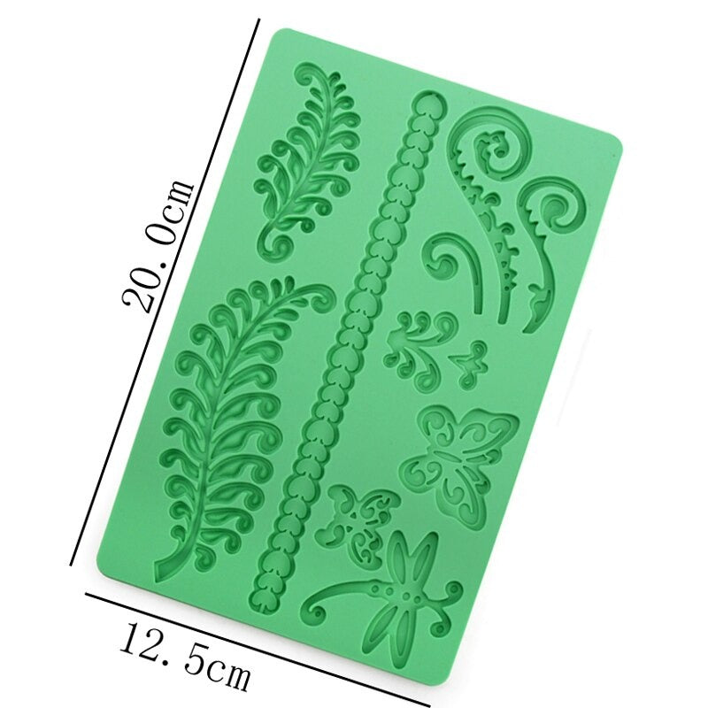 Butterfly Fern Leaf Silicone Fondant Cake Border Mold Sheet
