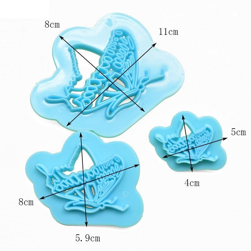 Butterfly Fondant & Cookie Cutter 3Pcs Set Plastic