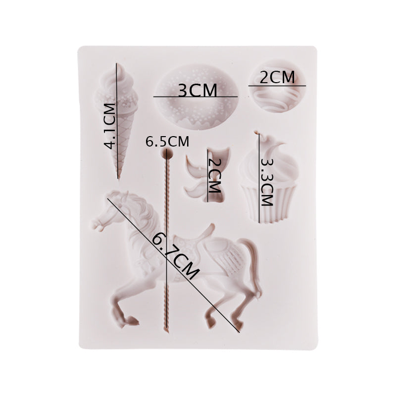 Carousel Horse, Ice cream & Donut Silicone Mold 6 Cavity