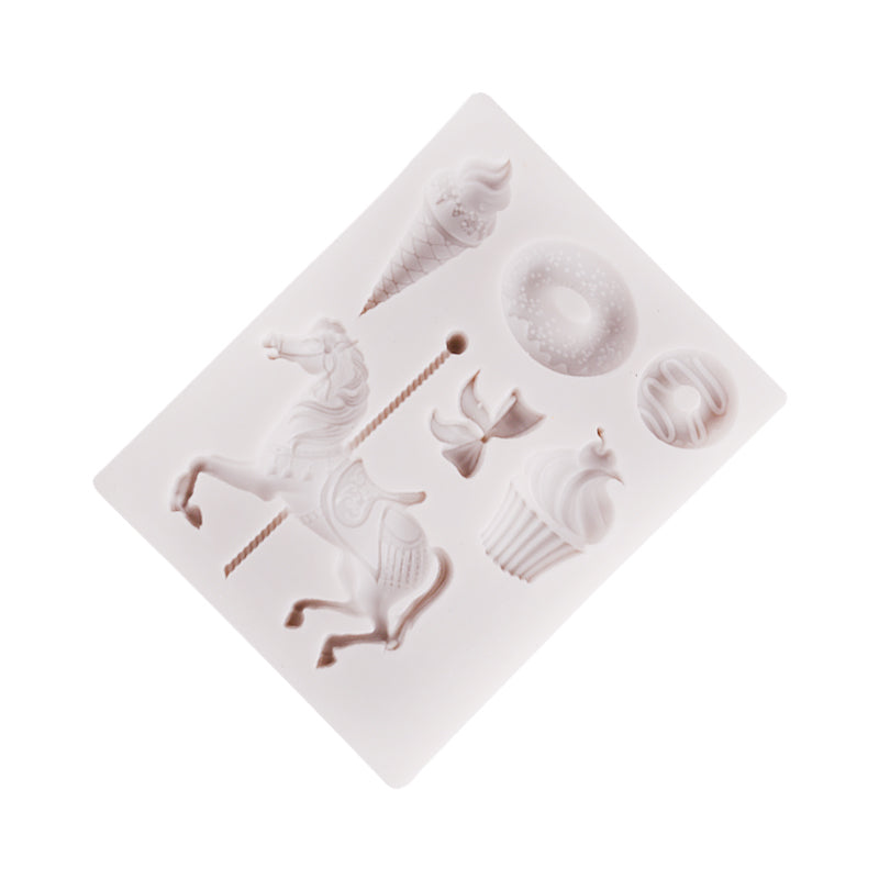 Carousel Horse, Ice cream & Donut Silicone Mold 6 Cavity