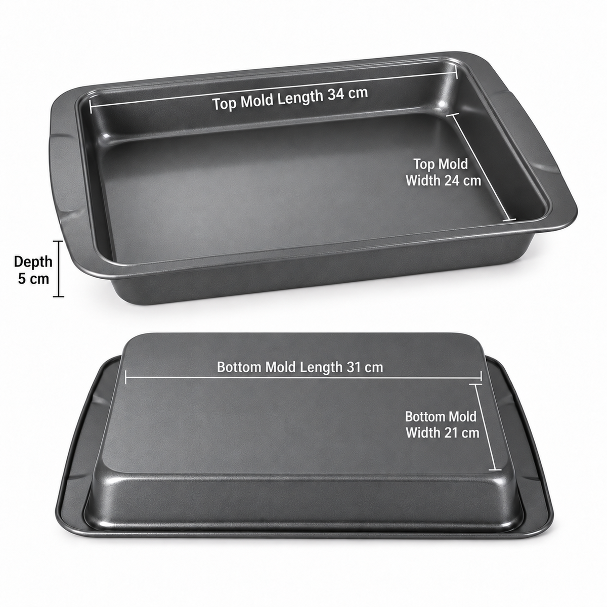Non StickRectangular Cake & Brownie Baking Pan Grey 34 x 24cm