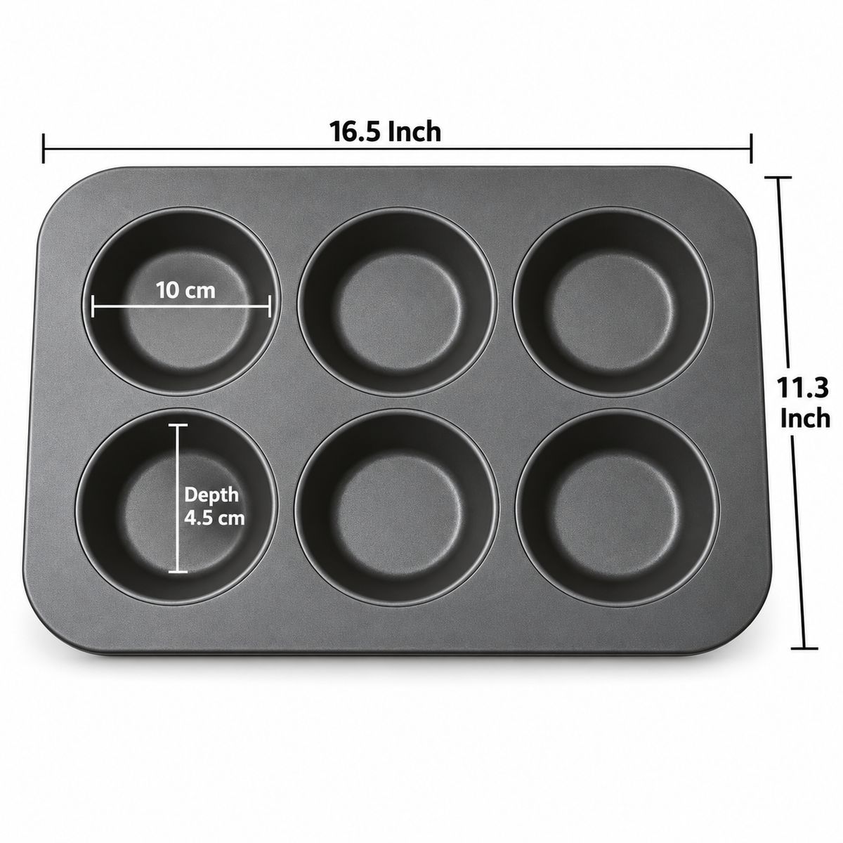 Nonstick Muffin & Round Cake Baking Tray 6 Cavity Grey