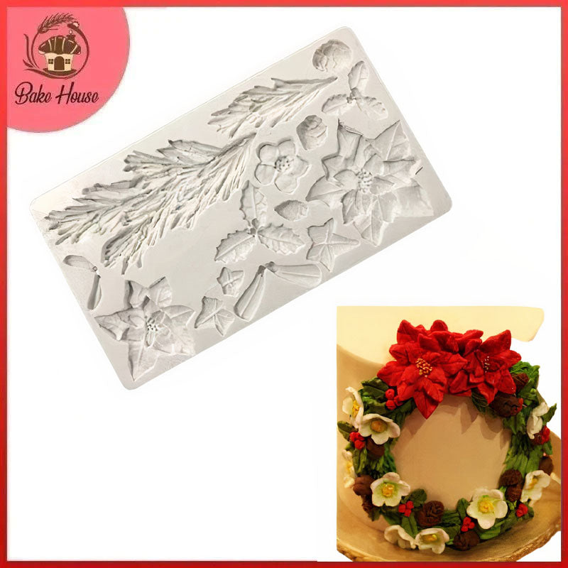 Christmas Flowers Theme Silicone Fondant Cake Border Mold