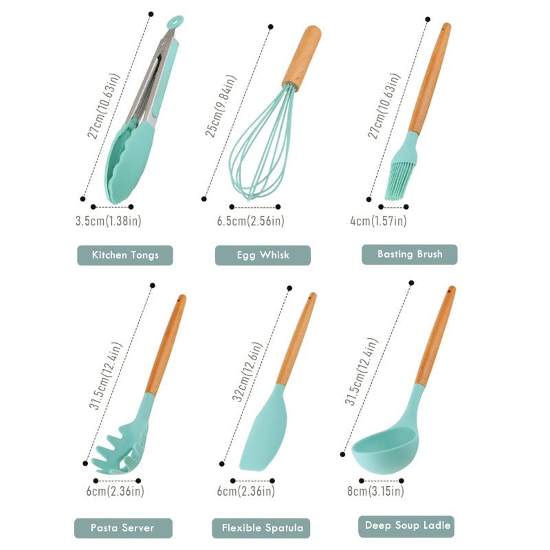 Complete Silicone Kitchen Utensils Set Wood Handle High Quality