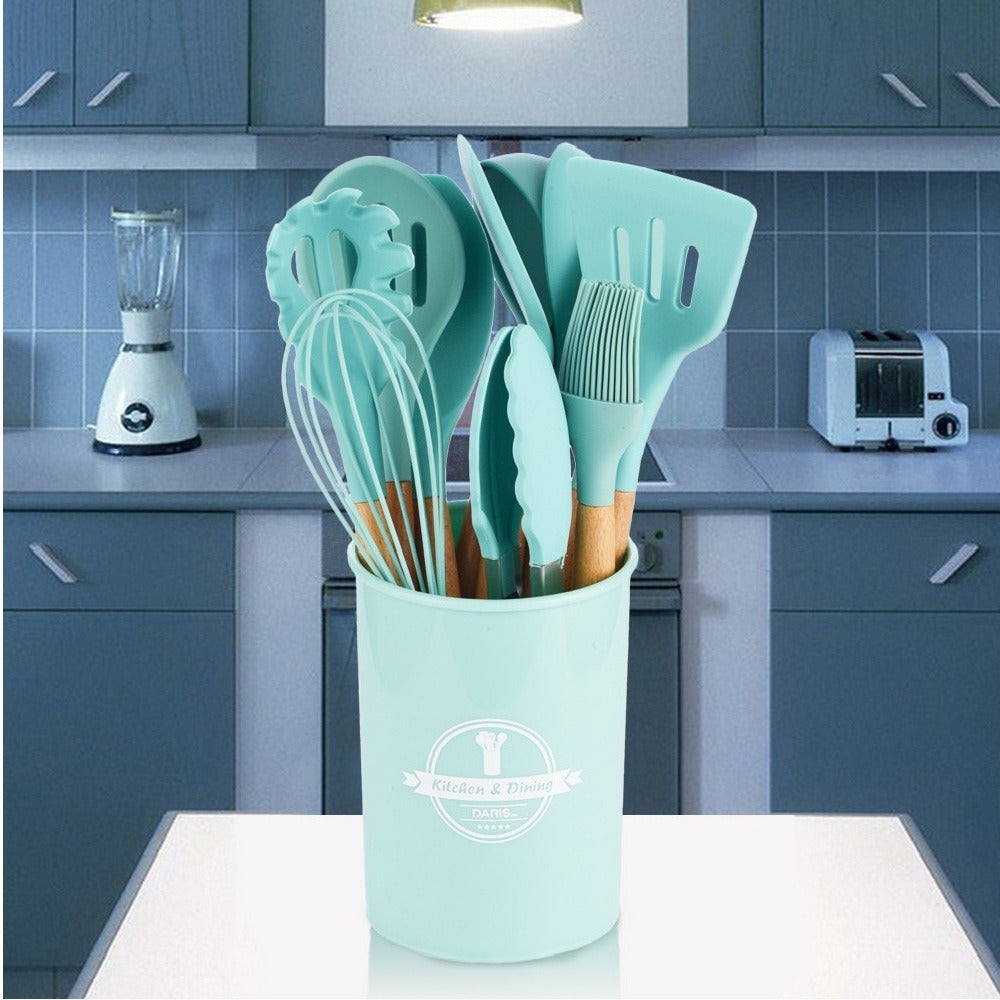 Complete Silicone Kitchen Utensils Set Wood Handle High Quality