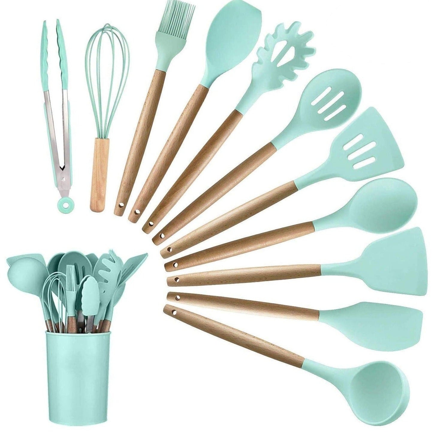 Complete Silicone Kitchen Utensils Set Wood Handle High Quality