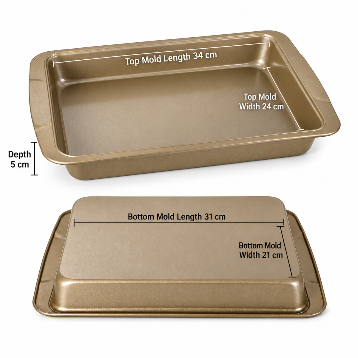 Non Stick Rectangular Cake & Brownie Baking Pan Gold 34 x 24cm