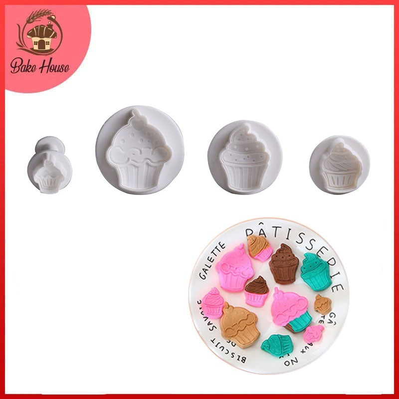 Cups Ice Cream Shape Fondant & Cookie Plunger Cutter 4Pcs Set Plastic