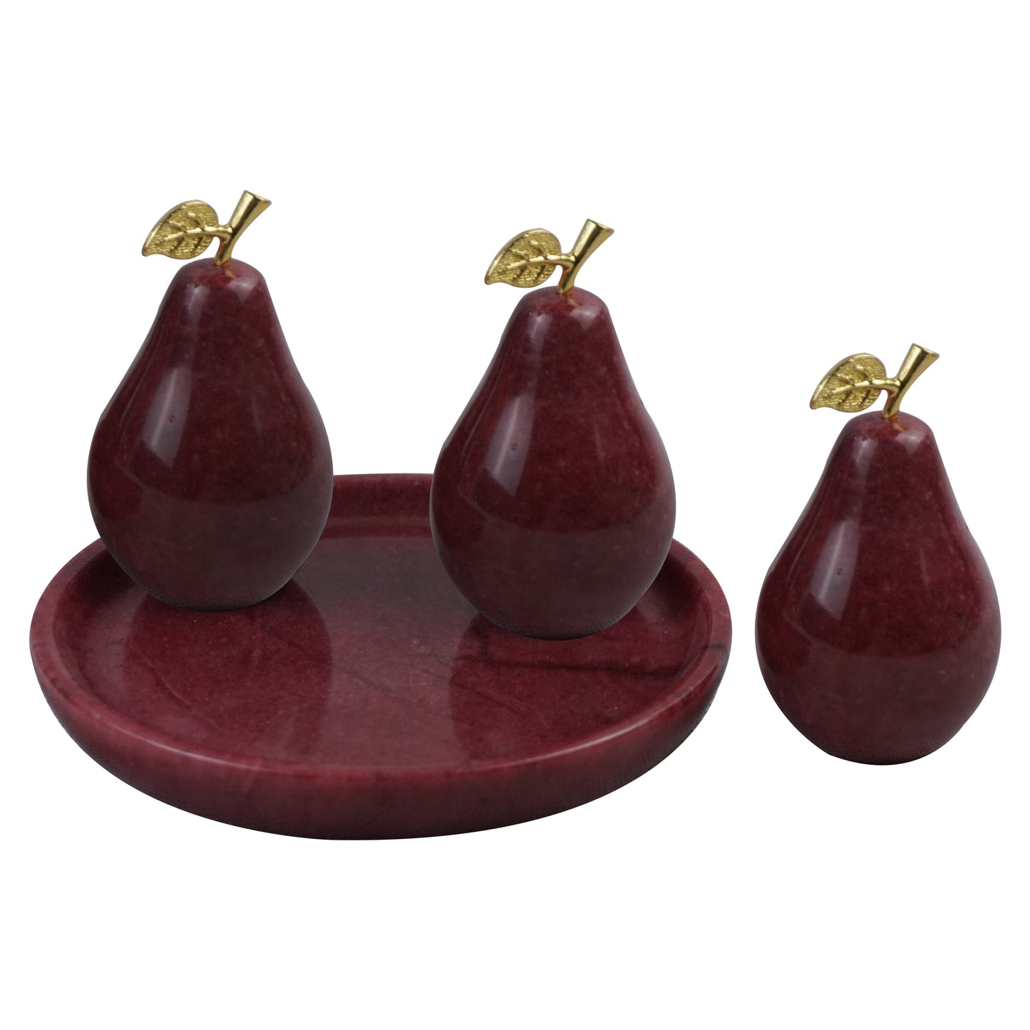 Decorative Marble Artificial Pear Fruit & Tray 4 Pcs Centrepiece Decoration Set