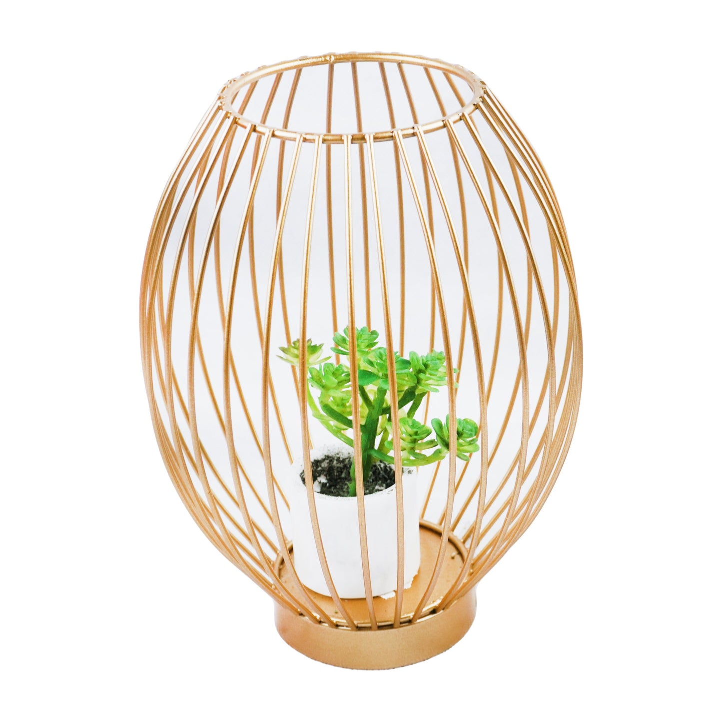 Oval Shape Iron Decoration Centrepiece Stand with Mini Artificial Plant Pot Small