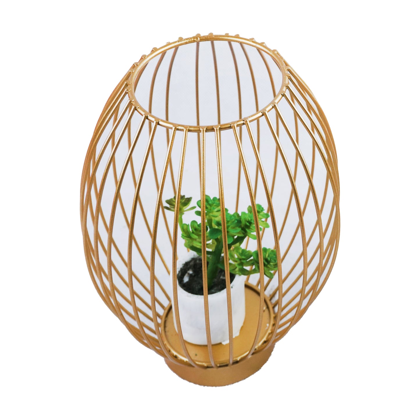 Oval Shape Iron Decoration Centrepiece Stand with Mini Artificial Plant Pot Medium