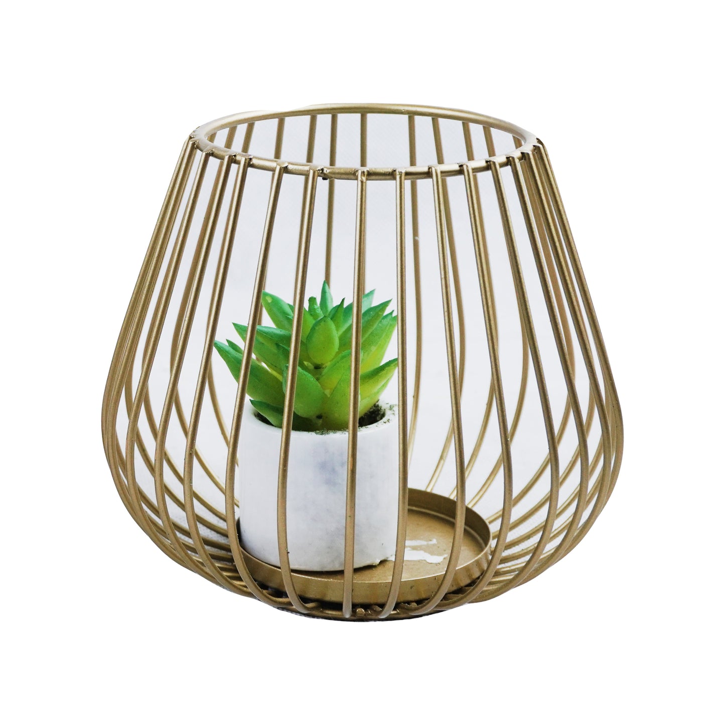 Wall Lamp Shape Iron Decoration Centrepiece Stand with Mini Artificial Plant Pot Small