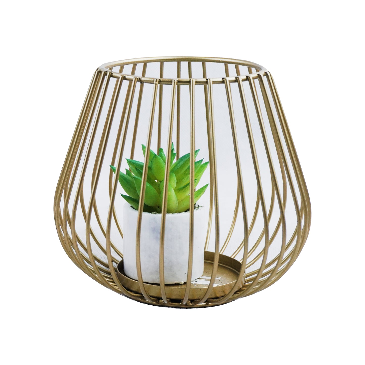 Wall Lamp Shape Iron Decoration Centrepiece Stand with Mini Artificial Plant Pot Small