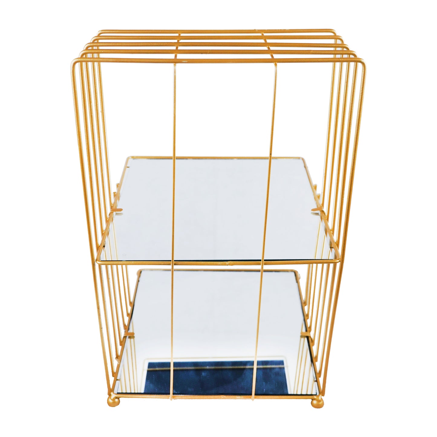 2 Tiers Square Mirror Base Bird Cage Style Desserts & Cosmetics Organizer