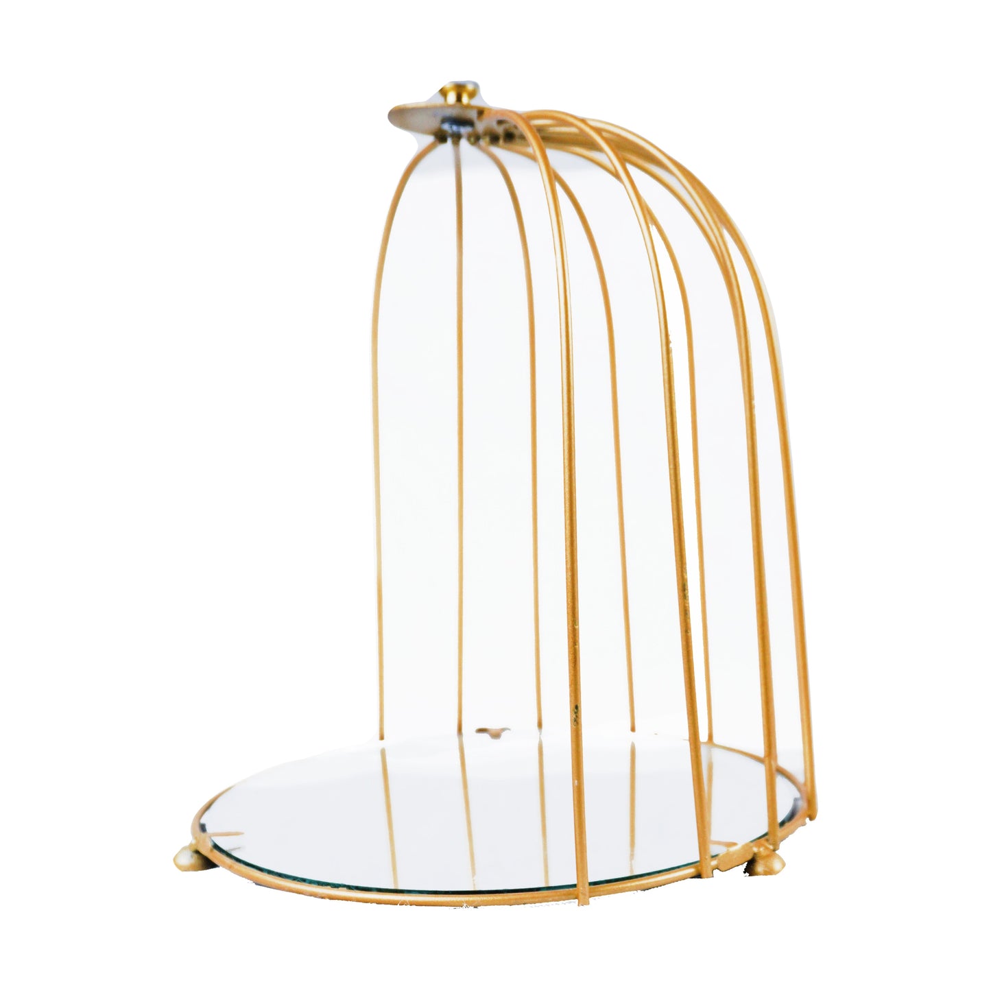 Round Mirror Base Bird Cage Style Desserts & Cosmetics Organizer