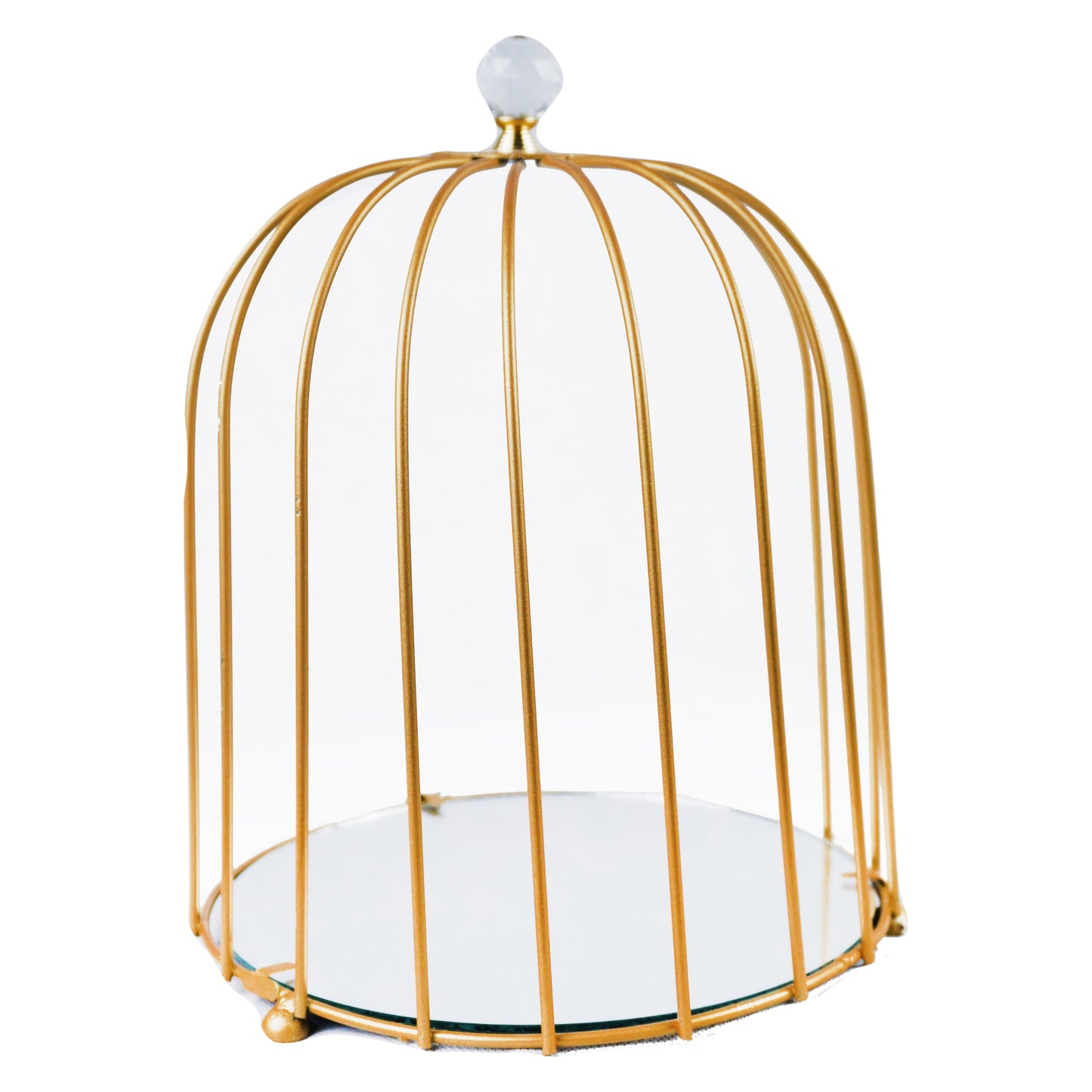 Round Mirror Base Bird Cage Style Desserts & Cosmetics Organizer