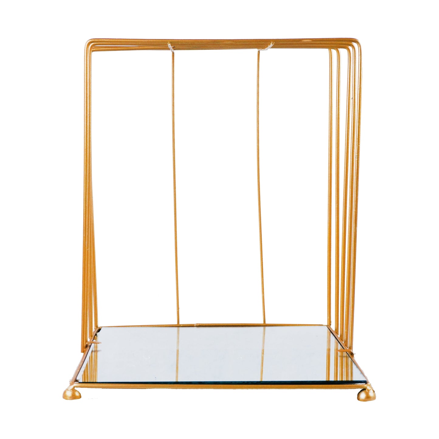 Square Mirror Base Bird Cage Style Desserts & Cosmetics Organizer
