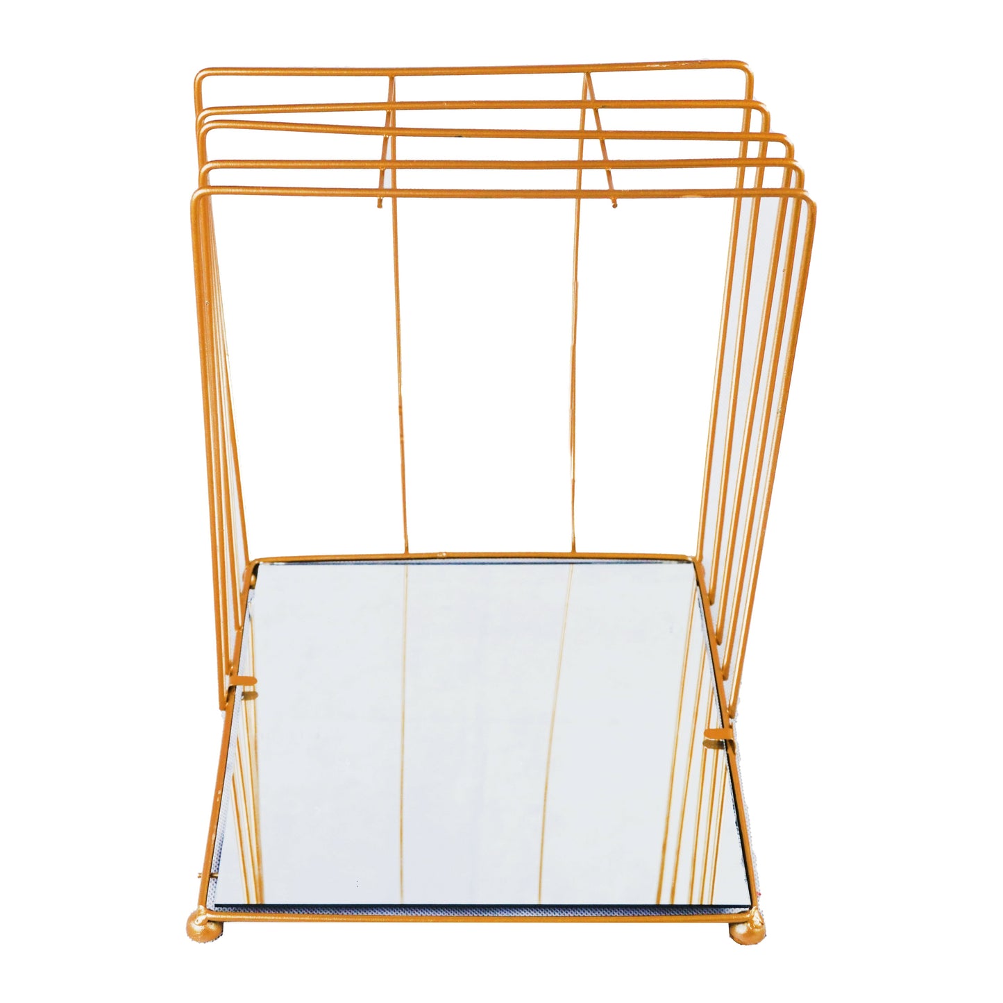 Square Mirror Base Bird Cage Style Desserts & Cosmetics Organizer