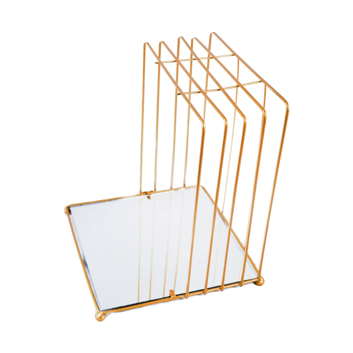 Square Mirror Base Bird Cage Style Desserts & Cosmetics Organizer