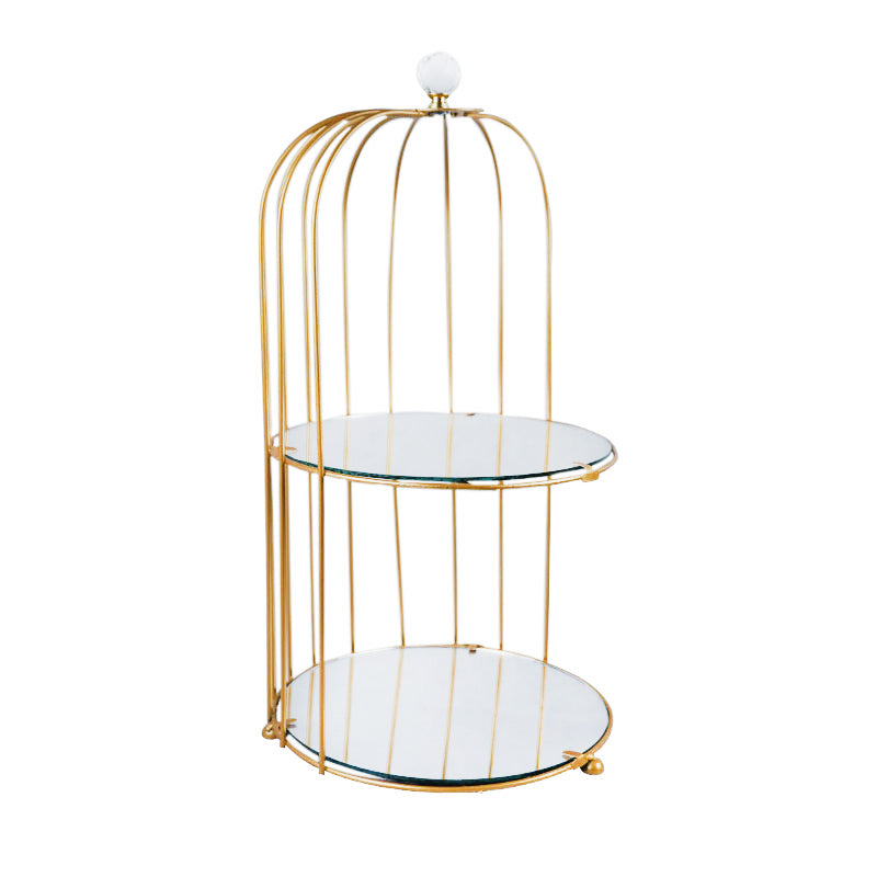 2 Tiers Round Mirror Base Bird Cage Style Desserts & Cosmetics Organizer