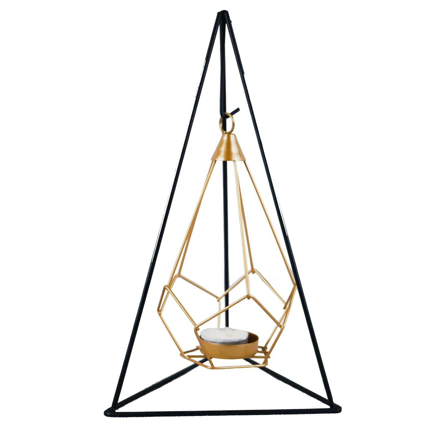 Iron Triangular Pyramid Shape Stand With Hanging Drop Tealight Candle Holder Centrepiece Decor