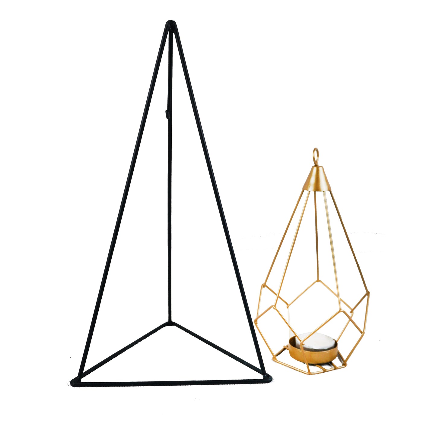 Iron Triangular Pyramid Shape Stand With Hanging Drop Tealight Candle Holder Centrepiece Decor