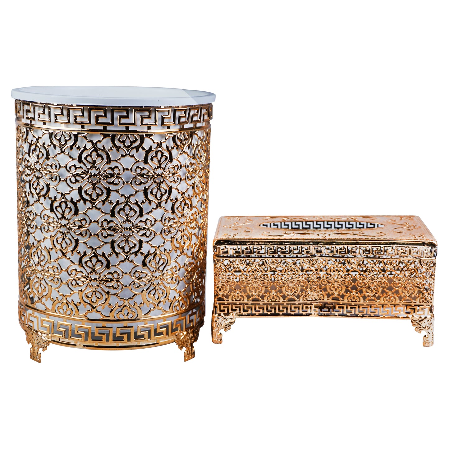Flowers Borders Design Decor Fancy Dustbin And Tissue Box Holder Set