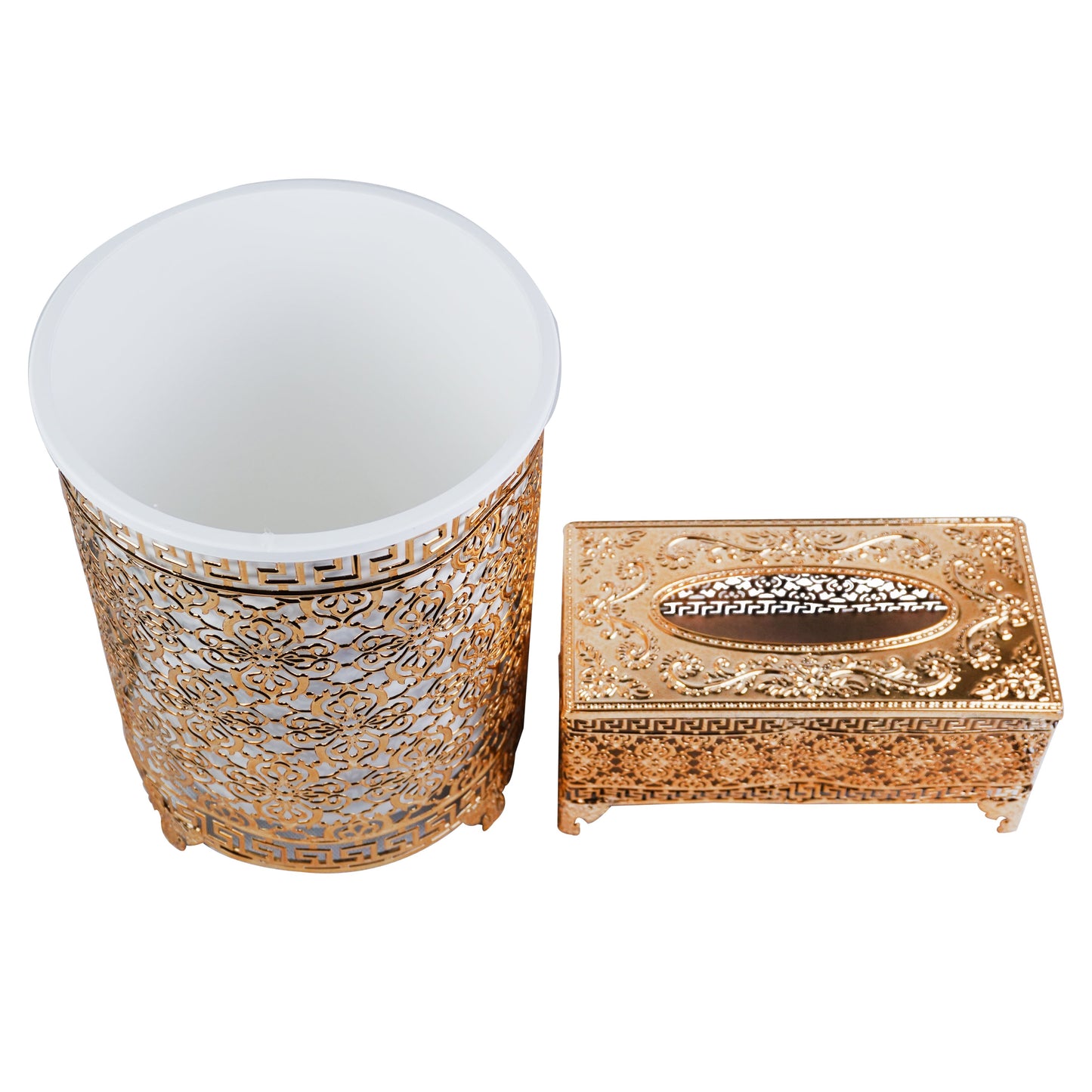 Flowers Borders Design Decor Fancy Dustbin And Tissue Box Holder Set
