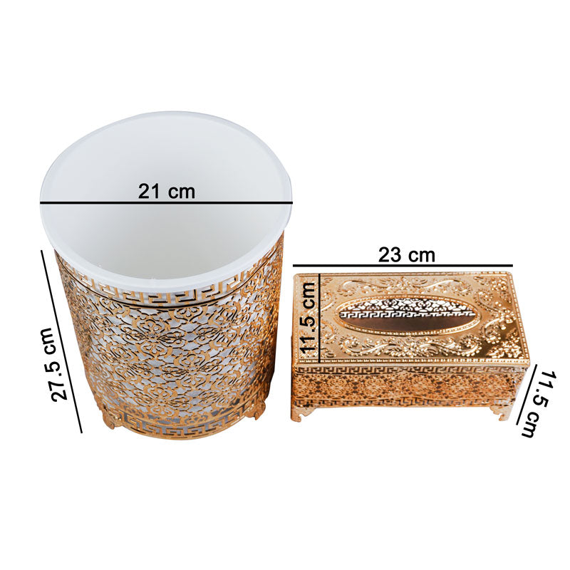 Flowers Borders Design Decor Fancy Dustbin And Tissue Box Holder Set
