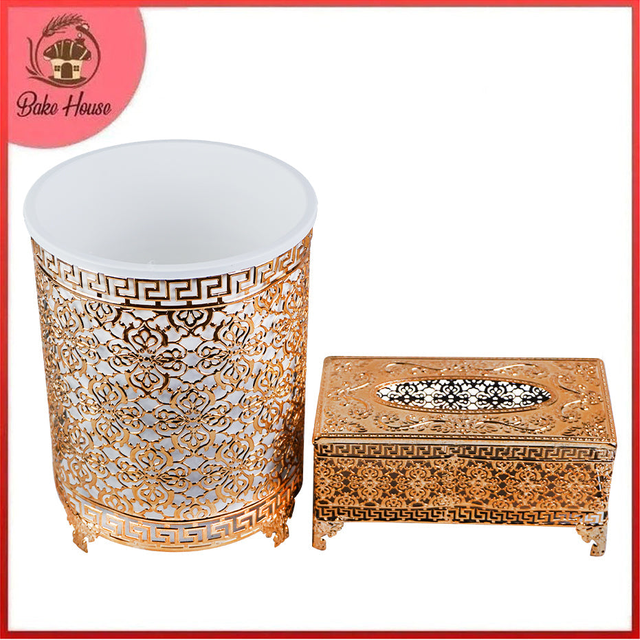 Flowers Borders Design Decor Fancy Dustbin And Tissue Box Holder Set