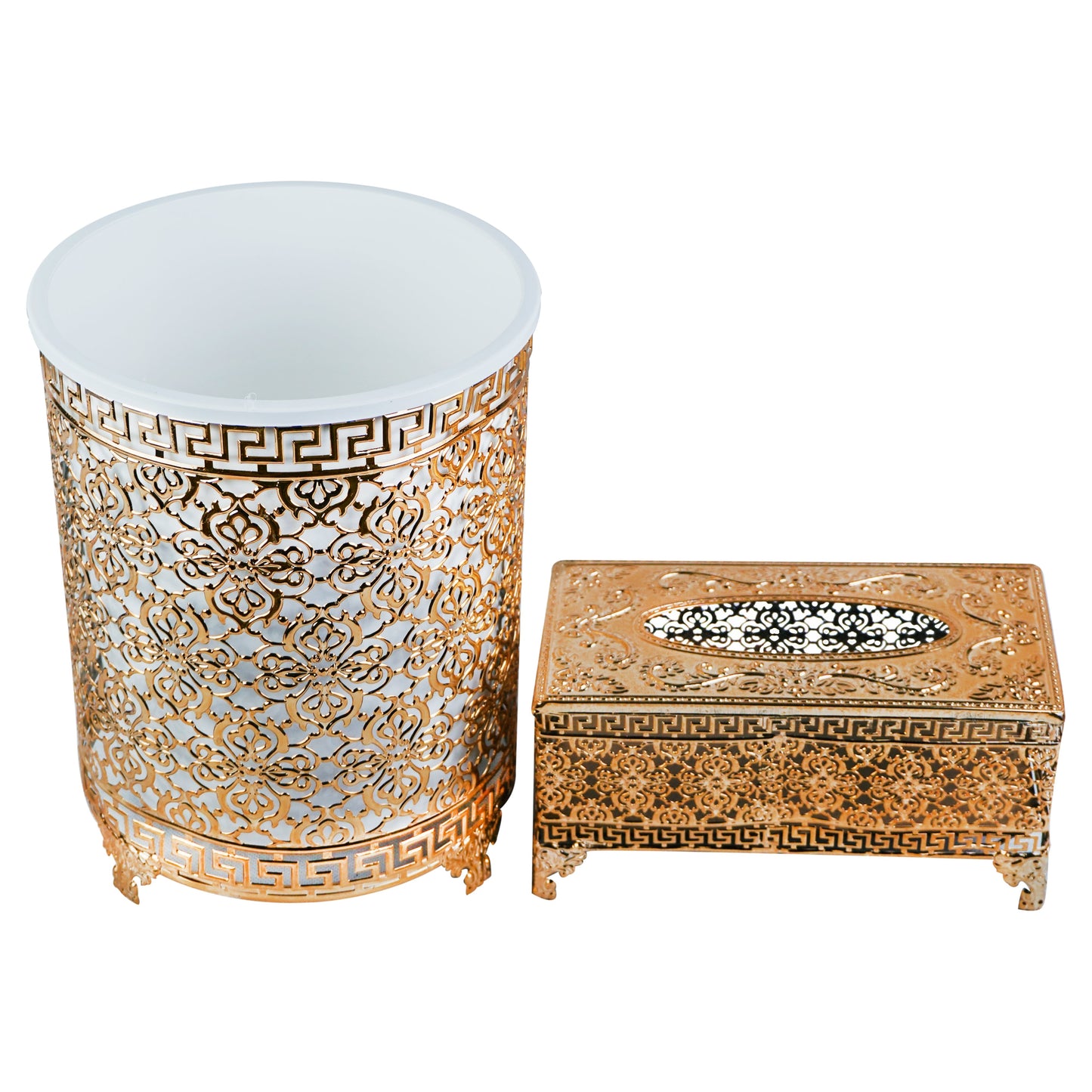 Flowers Borders Design Decor Fancy Dustbin And Tissue Box Holder Set