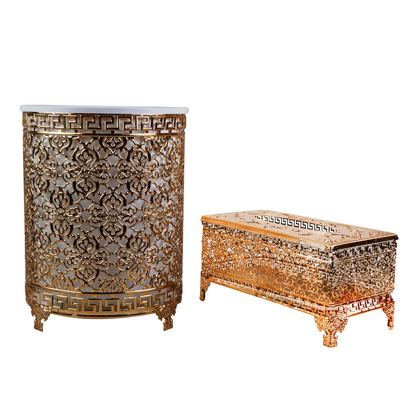 Flowers Borders Design Decor Fancy Dustbin And Tissue Box Holder Set