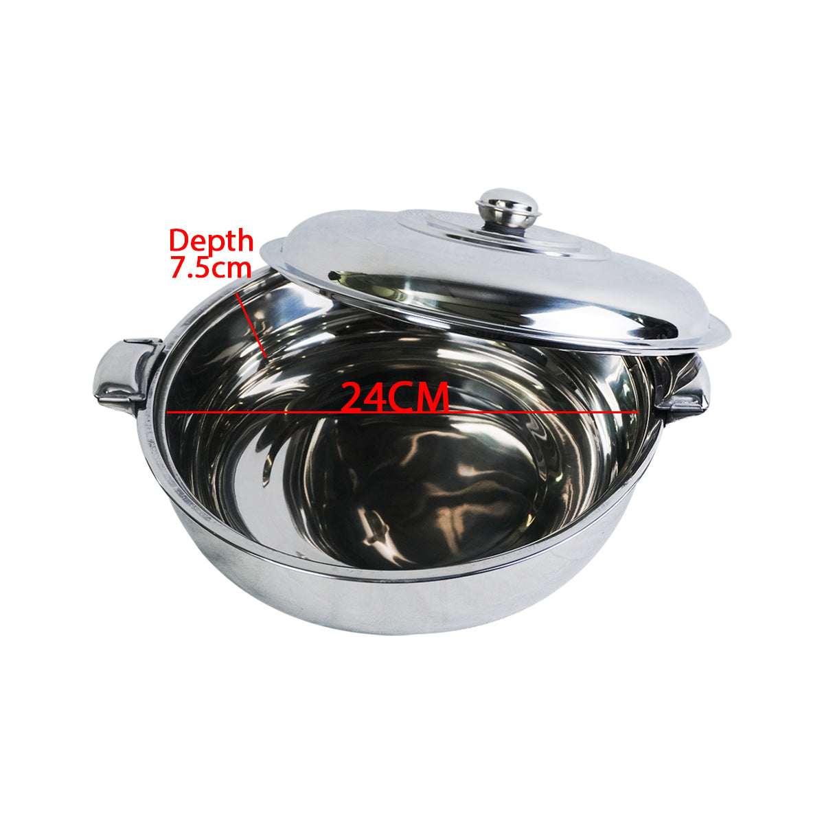 Stainless Steel Hot Pot 24cm Diameter with Sliding Lock Steel Lid (3.1 Litre)