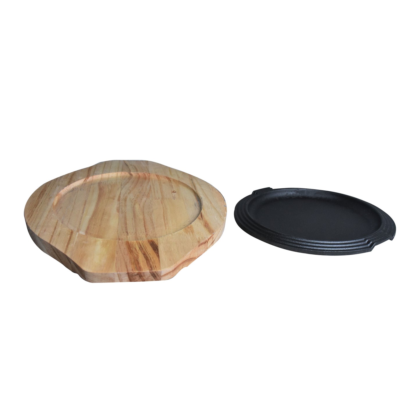 Round Cast Iron Sizzler Plate 19cm With Wooden Base