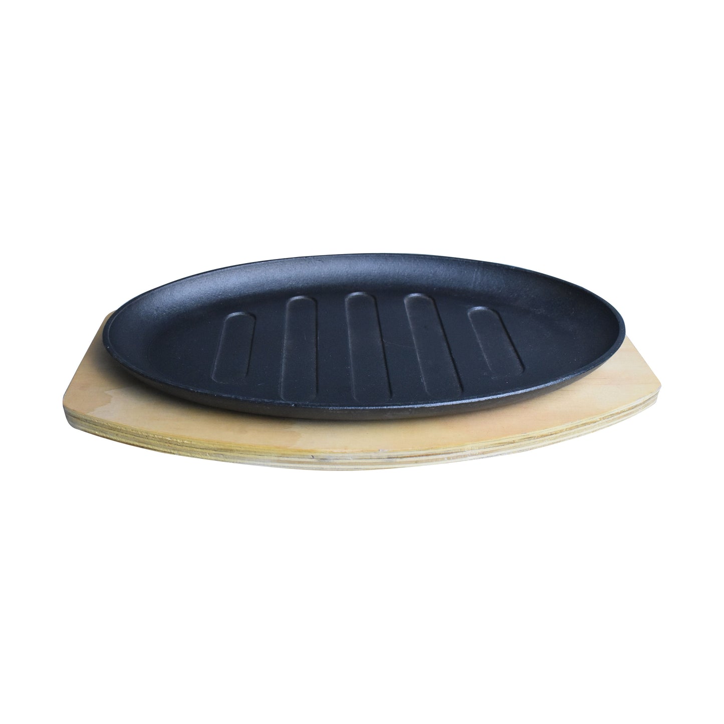 Oval Cast Iron Sizzler Plate With Wooden Base