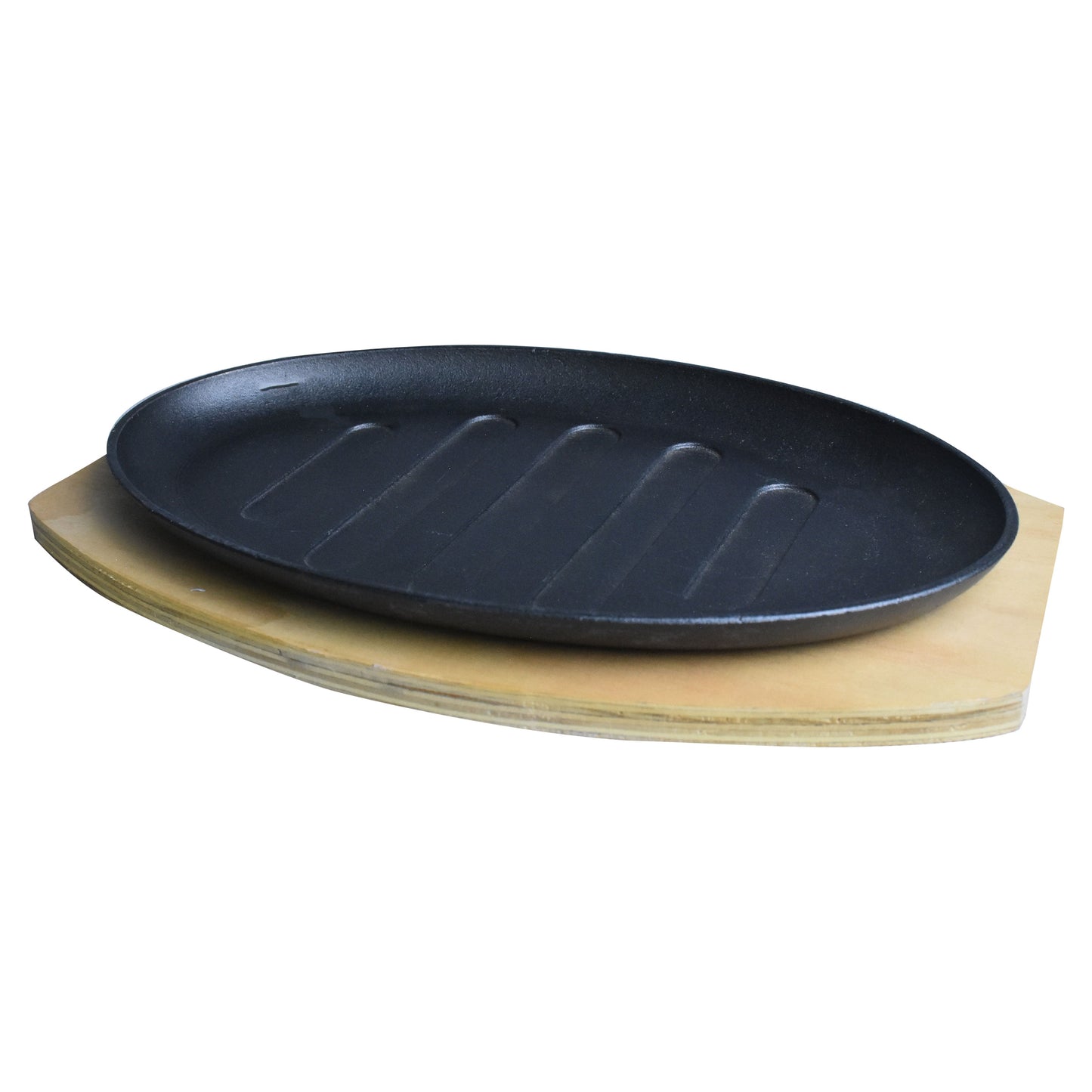 Oval Cast Iron Sizzler Plate With Wooden Base