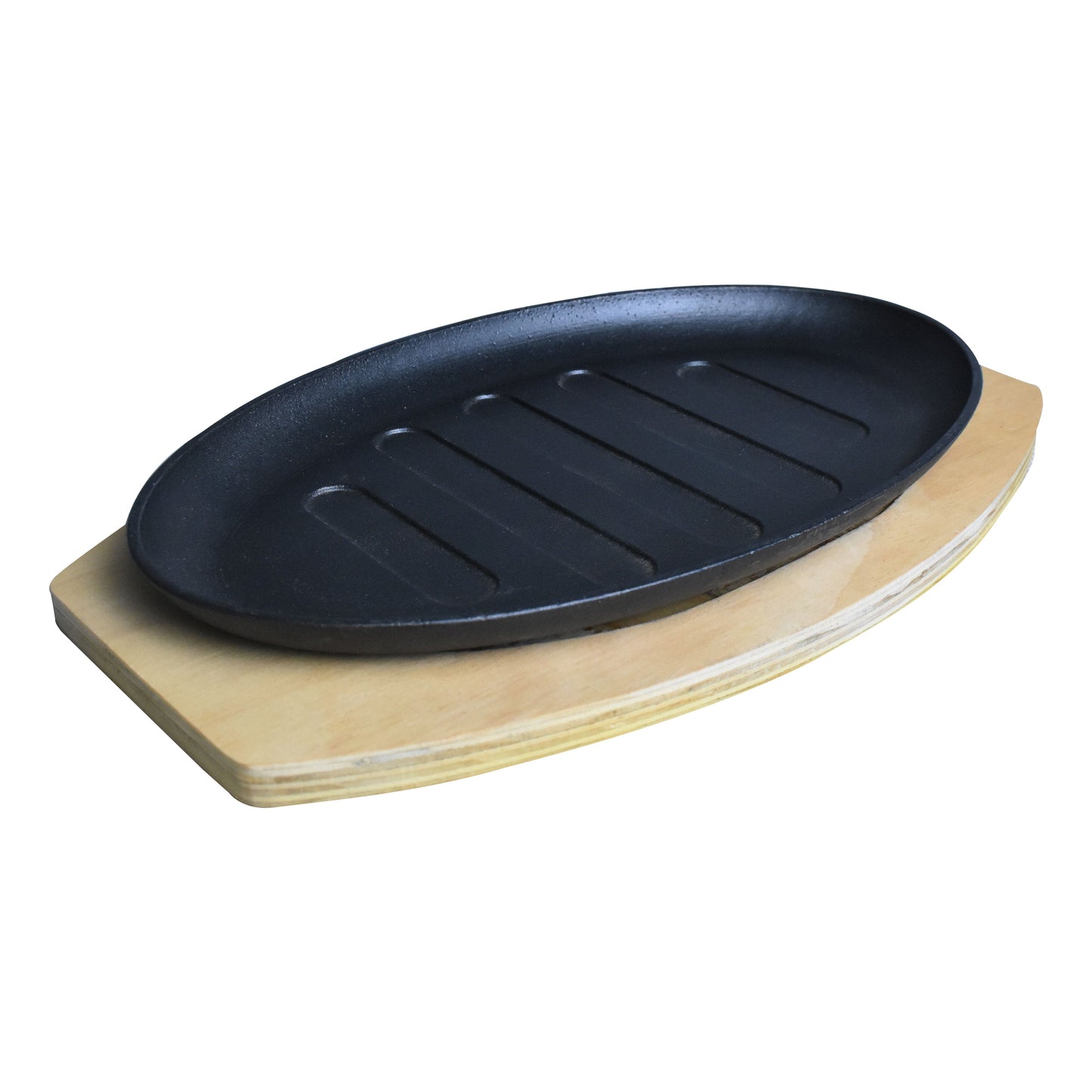 Oval Cast Iron Sizzler Plate With Wooden Base
