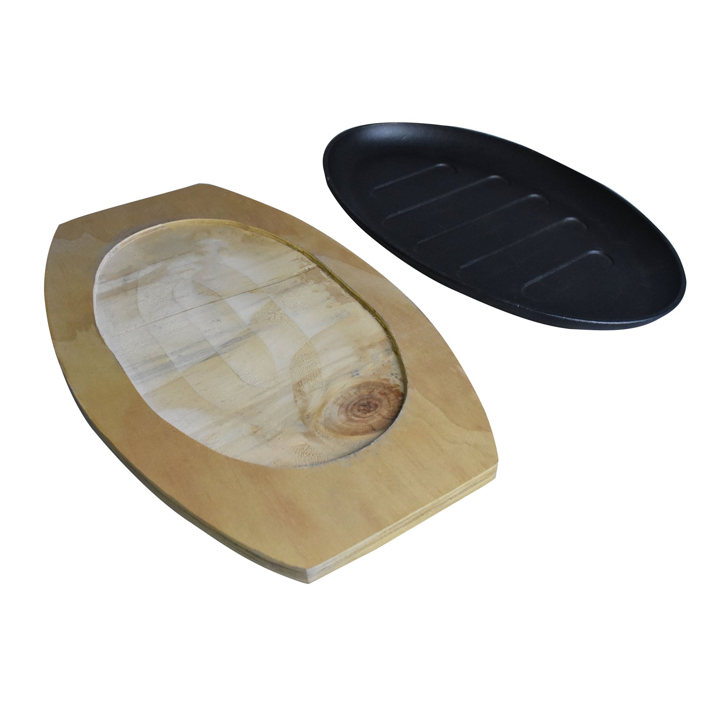 Oval Cast Iron Sizzler Plate With Wooden Base