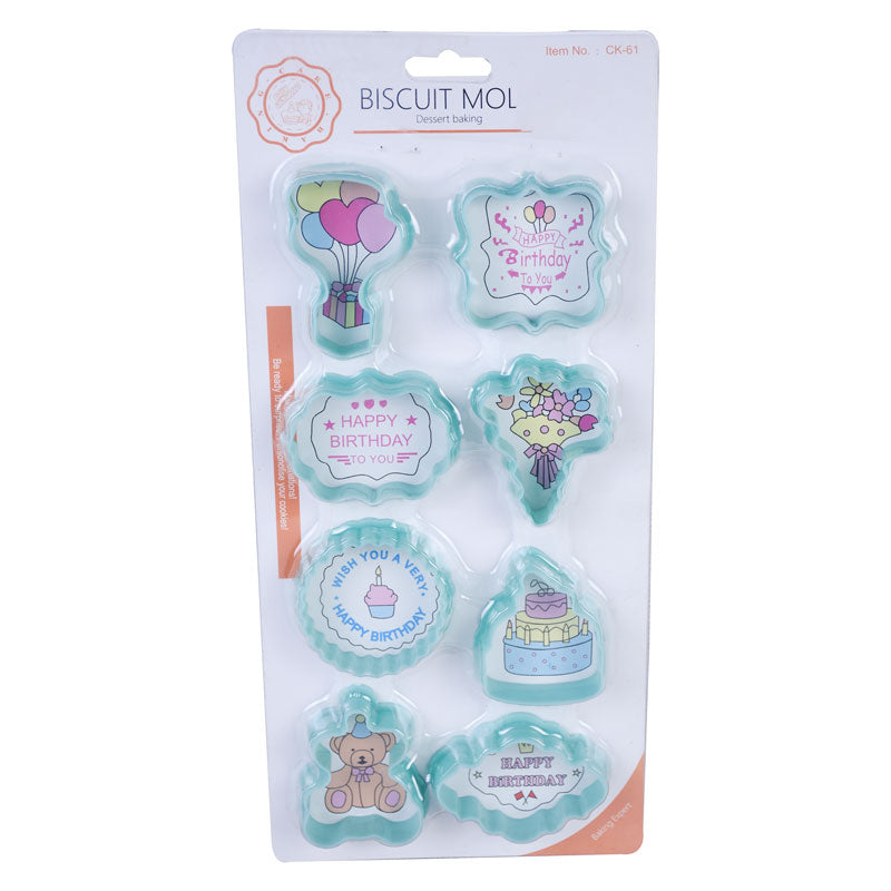 Birthday Theme Cookie And Fondant Plastic Cutters 8 Pcs Set