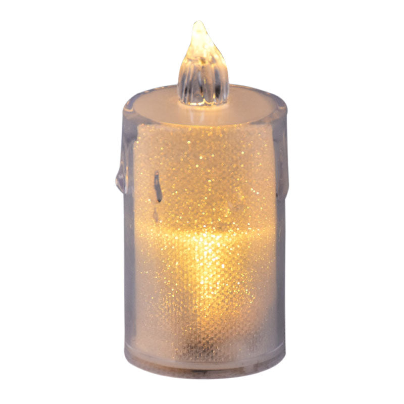 Glitter Effect Transparent Plastic Flameless Led Candle Decor 8cm