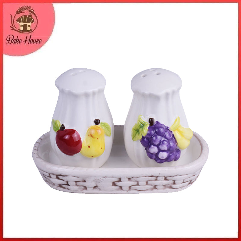 Ceramic Fruits Design Salt And Pepper Shakers Set With Tray