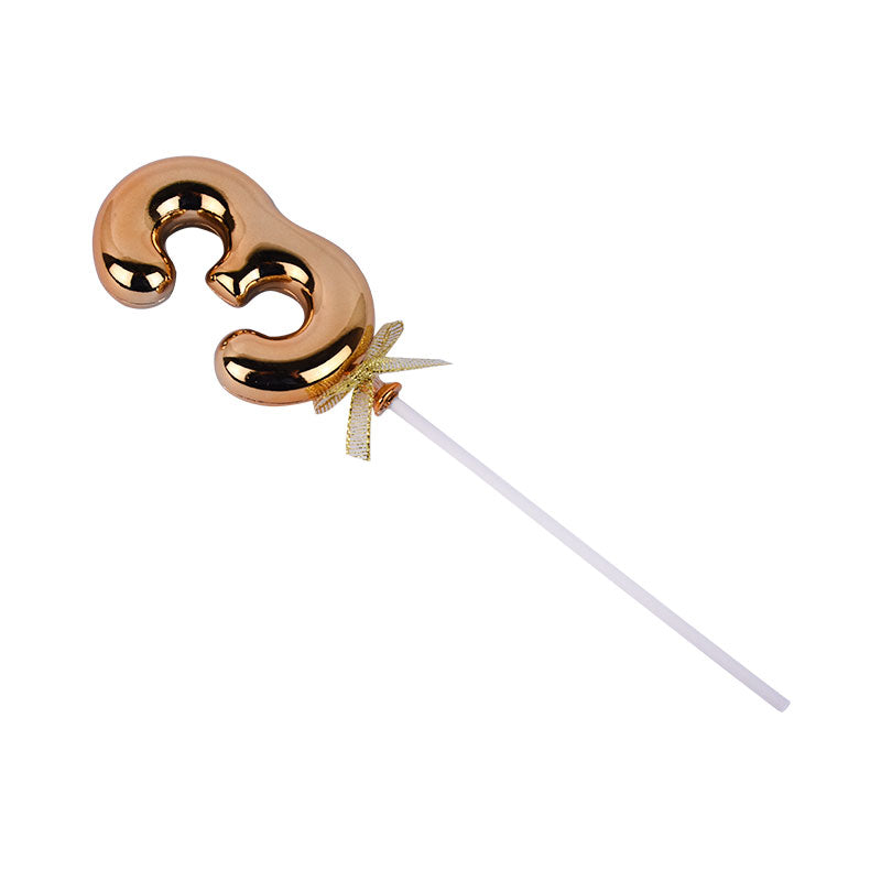 Birthday Anniversary Cake Decoration Number Topper 3 (Three) Golden
