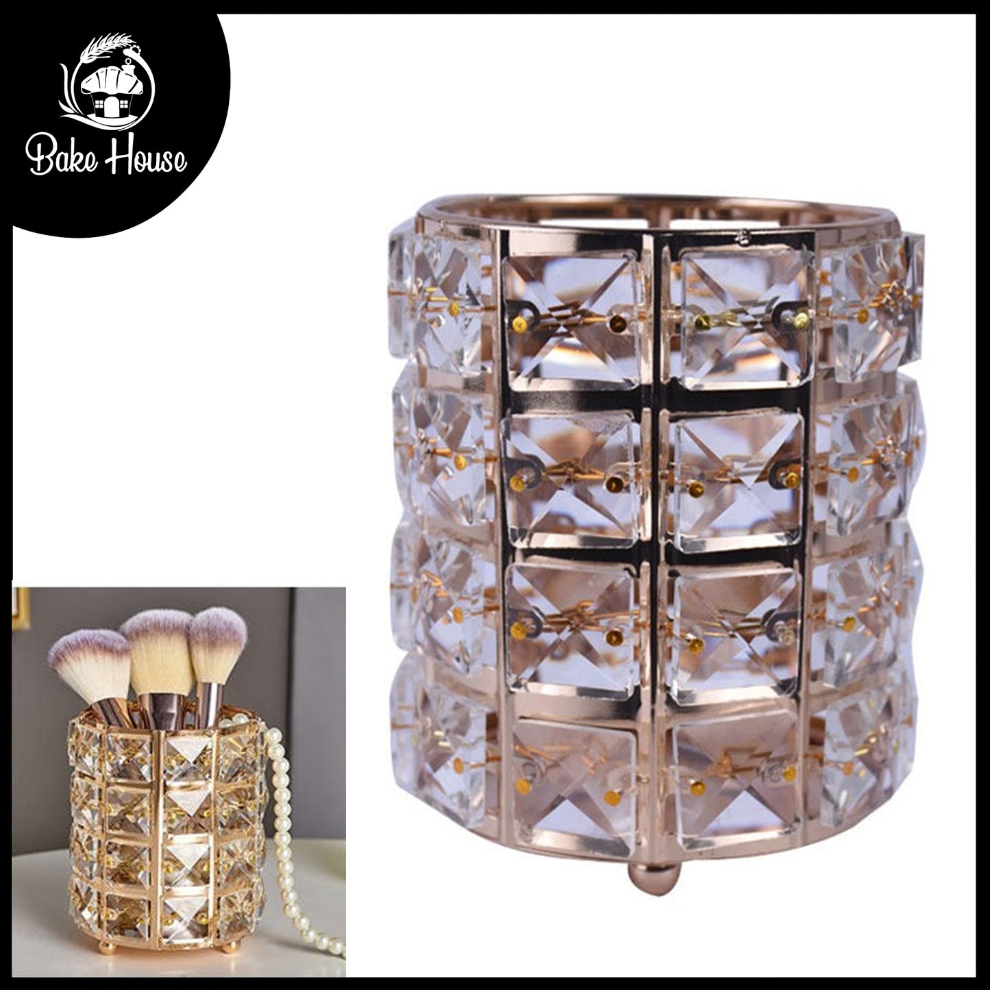 Decorative Rhinestones Makeup Storage Holder In Square Stones Design