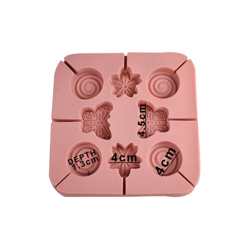Designed Round, Butterfly & Flower Shape Lollipop Mold Silicone 8 Cavity Big Size
