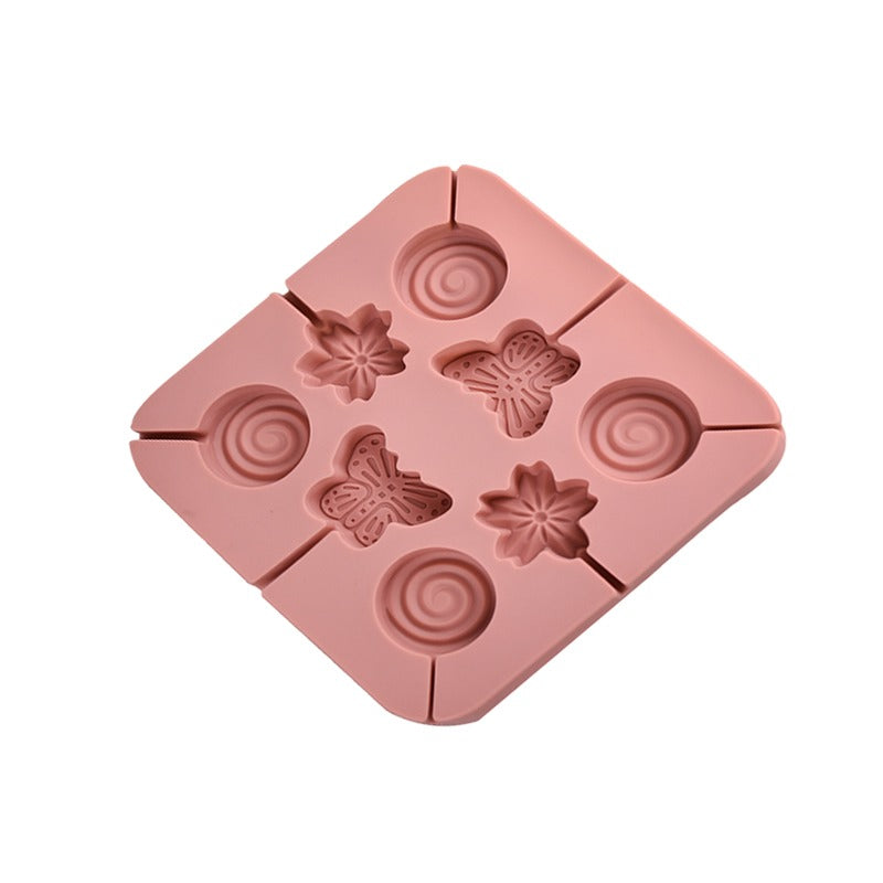 Designed Round, Butterfly & Flower Shape Lollipop Mold Silicone 8 Cavity Big Size