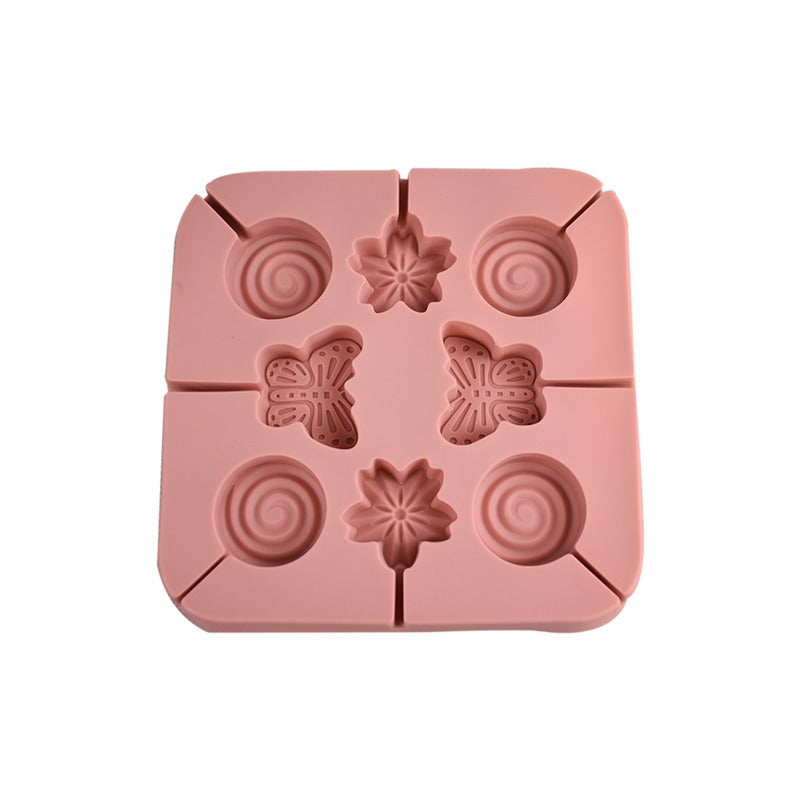 Designed Round, Butterfly & Flower Shape Lollipop Mold Silicone 8 Cavity Big Size