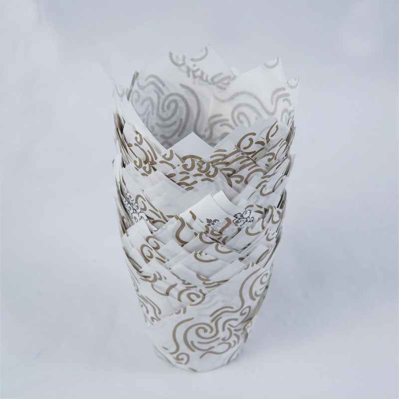 Designed Tulip Cupcake Liner White 50 Pcs