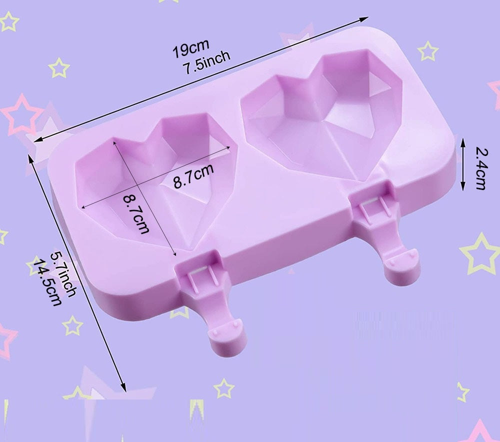 Diamond Heart Silicone Popsicle Mold 2 Cavity
