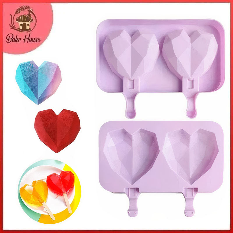 Diamond Heart Silicone Popsicle Mold 2 Cavity